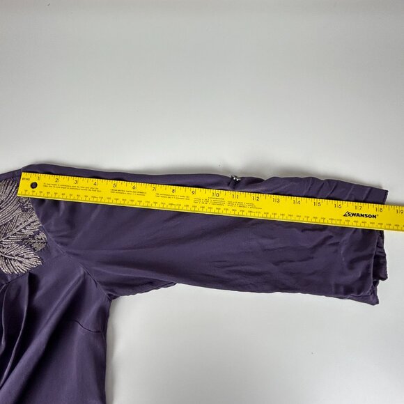 Tibi Blouse Women 4 100% Silk Roll Tab Sleeve Purple Embellished Beaded Feathers - Picture 10 of 12